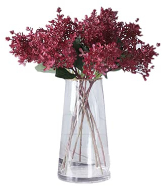 Rikyo Künstliche Blumen, 38,1 cm, Winter-Jasmin, kein Verblassen, künstliche Blumen, kleine Wildblumen für Küche, Tisch, Vase, Zuhause, Grün, Hochzeit, Hintergrund, Bogen, Wand (weinrot) | Kleine Wildblumen, realistisch, für Küche, Tisch, Vasenfüllung, Zuhause, Grün, Hochzeit, Hintergrund, Bogen, Wand, 38,1 cm