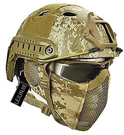 PJ Airsoft Paintball Fast Helm mit faltbarem Gehörschutz halbe Stahlnetz Maske und Brillen Set