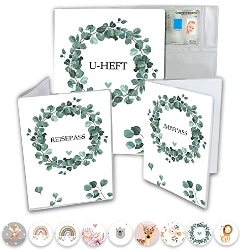 Minilino U Heft Hülle 3-teiliges Premium Set für Impfpass, Reisepass [ SCHÜTZT WICHTIGE DOKUMENTE ] Organizer für Untersuchungsheft und Reiseunterlagen | für Jungs, Eukalyptus