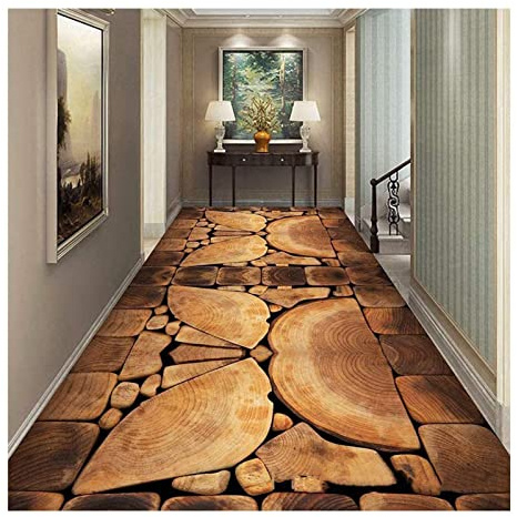 Siunwdiy Teppich läufer Flur 80X300CM, Braun 3D küchenläufer waschbar, Lange Korridor Teppich, Für Flurtreppen Schlafzimmer,rutschfest Schallschutz Türmatte mit 0,6 MM Dickem