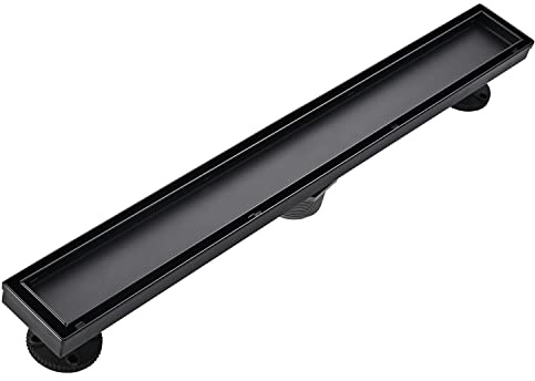 AVSIILE Linear Shower Floor Drain, Black 24 Inch 304 Stainless Steel Bathroom Drains Kit, Rectangular Shower Trench Drain with Reversable Tile-in Pattern Drain Cover & Hair Catcher