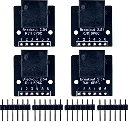 risingsaplings 4pcs RJ11 6P6C 6-pin Breakout Board with PCB Mount Black Module Jack Telephone Socket Coupler Connector