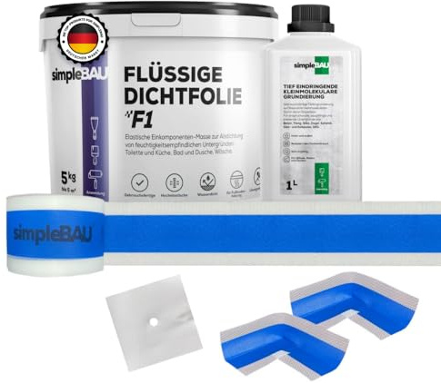 simpleBAU Flüssigfolie 5kg Tiefengrund 5m Dichtband 2 Innenecken 1 Manschette