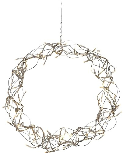 EGLO LED-ljuskrona, fönsterbelysning jul i tråd och plast i silver | upplyst julkrans, fönsterdekoration vardagsrum, varmvit, Ø 30 cm, kabel längd 3 m