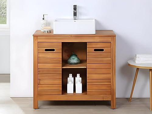 Venta-unica - Mobile da bagno in legno di acacia con lavabo - 90 cm - PULUKAN
