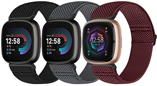 Bcuckood Elastisches Armband Kompatibel mit Fitbit Versa 4/Versa 3/Fitbit Sense 2/Sense für Damen Herren, Nylon Weich Verstellbar Dehnbar Solo Loop Ersatzriemen Uhrarmband