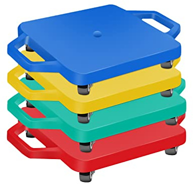 Tujol 4 Pack Sports Floor Scooter with Handles, Sitting Scooter Board for Kids, Age: Over 6 Years Old