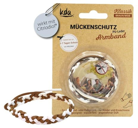 kda Stilvolle PU-Leder Mückenschutzarmbänder - Braun/Weiß & Maritimes Design Klassik - Größenverstellbar (Braun/Weiß)