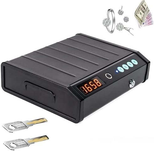 Coffre-fort portable sécurisé et pratique avec empreinte digitale biométrique, serrure à clavier et clés – Protégez votre argent, votre argent et vos bijoux à la maison, en voiture et au bureau
