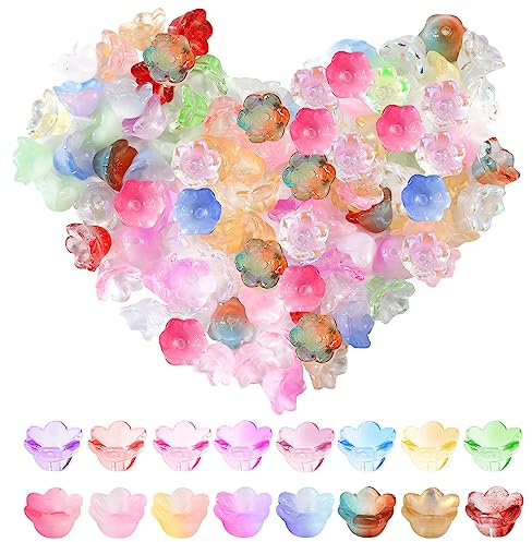 100stk Blumen Perlen Glas, Bunte Blumenperlen mit Löchern Ästhetische Glockenorchideenform Glasperlen Blumen-Charm-Perle für Schmuckherstellung Armband Halskette Handykette