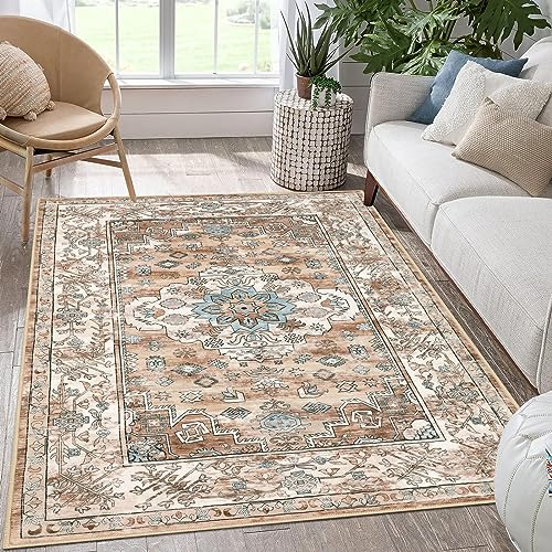 Enyhom Vintage Tappeto Salotto Pelo Corto 90 x 150 cm Morbido Tappeto Soggiorno Moderno Leggero Sottile Tappeti Camera da Letto Antiscivolo Lavabile Tappeto Sala per Soggiorno, Ingresso e Cucina