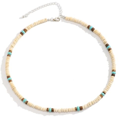 EIHI Collar Surfista Hombre con Cuentas De Coco, Joyas De Playa Hechas a Mano, Cadena De Surfistas con Cuentas De Madera Impermeables, Rosario