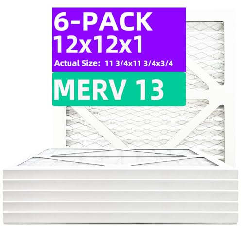 12x12x1 MERV 13 (6-Pack) Pleated Air Filter (Actual Size: 11.69 x 11.69 x 0.75) MPR 1900 & FPR 10, Furnace Air Filters