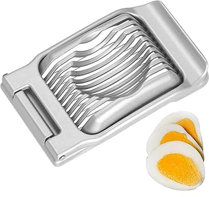 Egg Slicer, Aluminum Alloy Egg Cutter for Hard Boiled Eggs Wire Egg Cutting Tool Safe Egg Cutter Egg Slicer Egg Piercer for Egg, Strawberry, Mushroom, Dishwasher Safe(Silver)