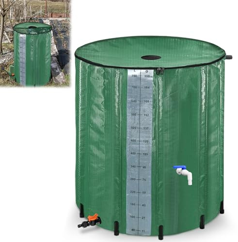 YRHome 750 Liter Faltbar Regentonne Regenwassertonne Regenwassertank mit Überlaufschutz Regenwassertonne Regenfass Wassertank Gartenbewässerung UV-stabil witterungsbeständig Grün mit seitlicher Skala