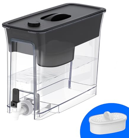 Waterdrop 35-Cup Slim Water Filter Dispenser, Large Capacity, 200-Gallon Long-Life, Faster Filtration, Reduces Chlorine, PFOA/PFOS and More, BPA Free, Black (with 1 Filter)