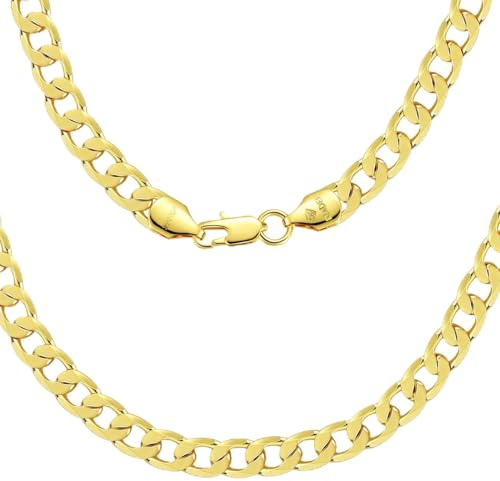 DJADEE Rio kedja guld 24 karat förgylld pansarkedja 8 mm bred pansarkedja för män vattentät nickelfri platt pansarkedja kubankedja gåva för män premiumkvalitet 24 karat stämplad, Guld