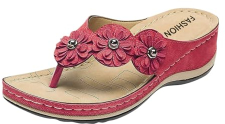 Generic Women's Red Flip-Flop Sandal, Size 5 UK, Wedge Platform Heel, Open Toe, Casual, Fashion Casual, Outdoor