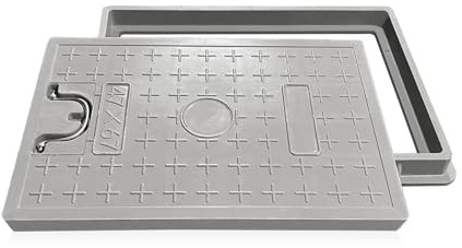 NATOTELA Cubierta de alcantarilla y marco de fibra de vidrio, 670 x 470 mm, tapa cuadrada para tanque séptico, cubierta de inspección de acceso, antideslizante, de acero reforzado, con asa, para