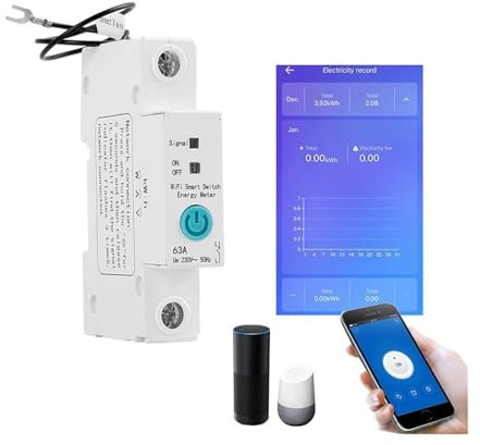 WiFi Smart Energy Monitor Switch Meter, 1P Single Phase DIN RAIL W-LAN Smart Energy Meter Stromverbrauch KWh Meter Wattmeter mit Alexa for Smart Home Hochpräzise Echtzeitüberwachung
