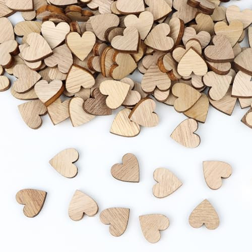 200 Stück Holzherzen für Basteln Hochzeit Deko, 12mm Holz Herzen Scheiben Naturholzscheiben Gemischt Größen Holzscheiben Herz für Tischdeko Bilderrahmen Deko DIY Handwerk Verzierungen