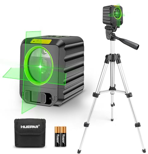 DIY Kreuzlinienlaser mit Stativ, Huepar 30M selbstnivellierendes Laserwasserwaagenwerkzeug, grüner Kreuzlinienlaser zum Aufhängen von Bildern, Fliesen, Bauprojekten, Batterie und Tragetasche inklusive