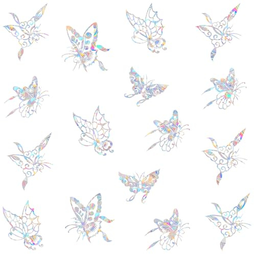 32 PCS Butterfly Window Decals for Bird Strikes - Anti-Collision Decals to Save Birds from Glass Collisions,Non Adhesive Reusable Rainbow Prism Stickers