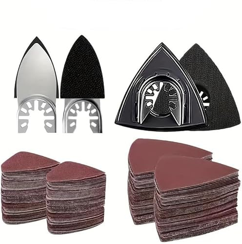 104 Stück Multi-Tool-Schleifpadset, 2 Stück Dreiecks-Schleifpads und 2 Stück Finger-Schleifpads - 100 Stück Schleifpapier mit 5 Körnungen für vielseitiges Schleifen