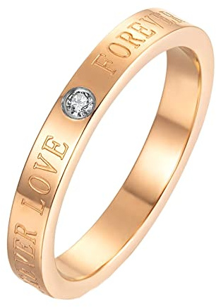Grewod Bijoux Alliance Femme en Acier Inoxydable 3MM Simple Or Rose avec Zirconium Blanc Rond Bague de Fiançailles Taille 54