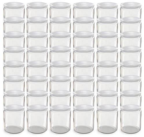 Oputec Lot de 48 bocaux de 405 ml avec couvercle à visser TO 82 blanc – Parfait pour les confitures, les confitures et plus encore, grands bocaux avec couvercle, idéal comme pots à confiture et bocaux