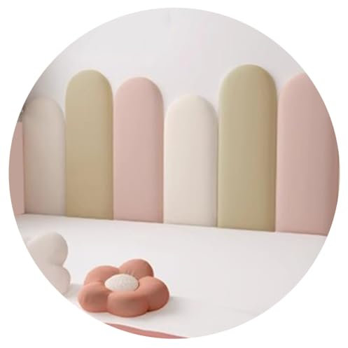 HEFJIAYCIQ Oval Upholstered Wall Panels for Kids, 3D Anti-Collision Wall Mounted Headboard, Peel And Stick Headboard for Twin, Full And Queen,Light brown set,120x55cm