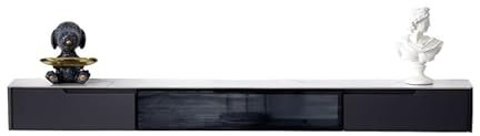 Meuble TV Meuble TV mural flottant avec 1 porte rabattable en verre, 2 tiroirs et comptoir en ardoise, console multimédia flottante de style minimaliste for sous les téléviseurs Meuble TV suspendu(Noi