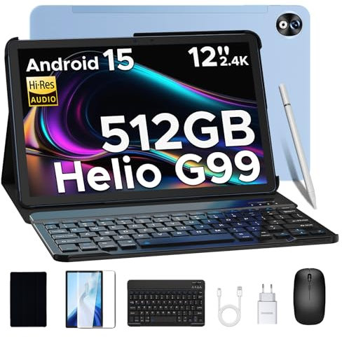 DOOGEE T40 Pro Tablet 12 Pulgadas, Android 15 Tablets 10800mAh, Tablet con Teclado y Lapiz 20GB + 512GB (2TB TF), Helio G99, 2.4K Pantalla Full HD, Cámara 16MP+8MP, Dual SIM 4G | OTG | WiFi