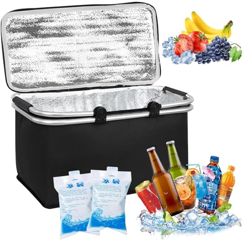 30L Faltbare Kühltasche mit 2 Eisakkus – Isolierte Thermotasche für Picknick, Camping, Einkaufen, Büro, Outdoor & Reisen – Wasserdicht, schmutzabweisend, verstärkter Boden