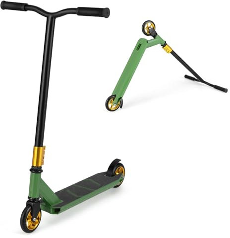 KOMFOTTEU Stunt Scooter mit 2 PU Rädern, Kickscooter mit 100 kg Belastbar, Funscooter für Kinder ab 10 Jahren, Skateboard Tretroller für Anfänger und Fortgeschrittene (Grün)