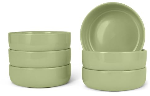 Amazon Basics Cuencos de Gres Esmaltado, Juego de 6 Piezas, Aptos para Lavavajillas, 14,0cm, Oliva