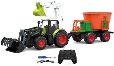 Charmofun Trattore radiocomandato Bambino, Trattore RC con Betoniera e Illuminazione, 2.4GHz, Regalo per Bambini da 3 Anni e Più