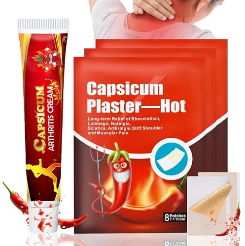 Schmerzlinderung Patch & Capsaicin Gelenkcreme Mit Cayennepfeffer, 24 Stück Pain Relief Patch, Joint Schmerzlinderungspflaster, Natürliches Capsaicin-Wärmepflaster für Nacken, Schultern, Knie, Rücken