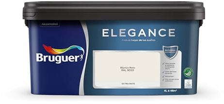 Bruguer ELEGANCE Pintura Monocapa ExtraMate, Paredes y Techos, Interior, Exterior protegido, Alta Durabilidad, UltraLavable, Resistente al Desgaste y Manchas Blanco Roto RAL 9010 4L