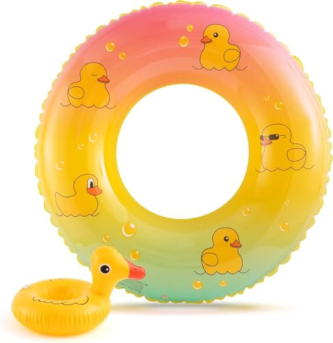 Aufblasbare Ente Pool Float mit Getränkehalter - Lustiger Schwimmring für Kinder & Erwachsene, Sommer Wasser Lounge Floß für Pool & Strand, Gelb