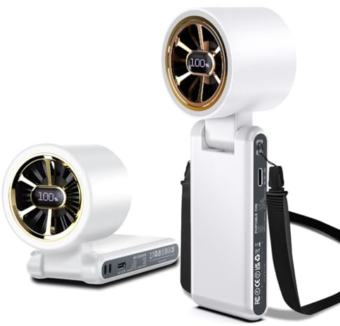 TIMEMOON Portable Handheld Fan,Foldable Pocket Size, 5000mAh[Up to 22H Cooling] Brushless Motor 5 Speeds,Type-C Charging,Ring ambient light,for Travel/Makeup/Festival/Gift (White)