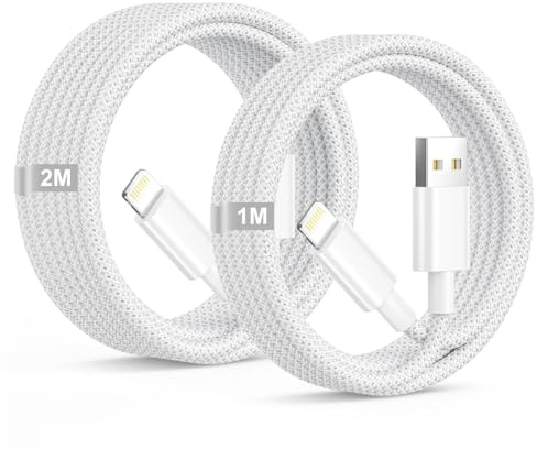 Anssan iPhone Ladekabel 1M+2M 2Pack, MFi Zertifiziert Lightning Kable USB Schnellladekabel Nylon iPhone Kable USB A auf Lightning kable für iphone 14 13 12 11 Pro Max X 8 7 6 5 SE,iPad