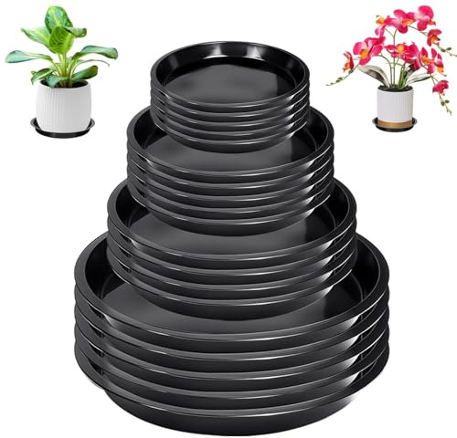 Dulynva Lot de 20 Soucoupe Pot Fleur Plastique Coupelle Pot de Fleur Soucoupes pour Pots de Fleurs 21cm/17cm/15cm/11cm Dessous Pot de Fleur Soucoupe Rondes pour Intérieur, Extérieur, Jardin (Noir)