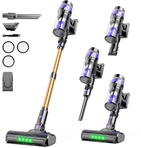 Vortisys Scopa Elettrica Senza Fili - Aspirapolvere Senza Fili Potente a mano, 500W/60KPa, Autonomia 60min, Filtrazione 5 in 1 & Spazzola anti-aggrovigliamento, Aspirapolvere Portatile Senza Fili, Gia