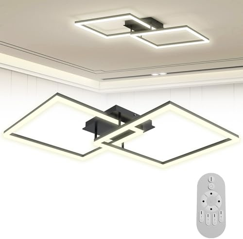 Froadp Moderne LED Deckenleuchte Dimmbar 48W Schwarz, 30cm Quadratische Deckenlampe mit Fernbedienung, Wohnzimmerlampe 2800-6500K, IP44 Deckenbeleuchtung Energiesparend für Schlafzimmer Küche Büro