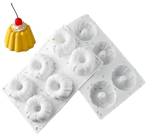 Peosaard Silicone Molds, 2Pcs Mini Bundts Cake Pan 6-Cavity Non-Stick Safe Food-Grade Reusable Silicone Baking Molds for Cupcakes, Donuts, Muffins, Cornbread, Brownies, Jellies, Cake