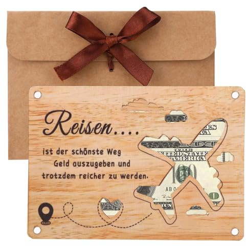 Geldgeschenk Reise, Reisegutschein Gutschein Verpackung für Geldgeschenke aus Holz, Gutschein Geburtstag Reise Geschenk für Frauen Männer, Weltreise Geschenk Geldgeschenke Verpackung Deko Aufsteller