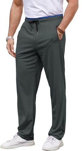 YloveM Jogginghose Herren Baggy mit Taschen Freizeithose Trainingshose Herren Lang mit ReißVerschluss Sweatpants Jogger Slim Fit Hosen Sporthose Männer Grau XXL