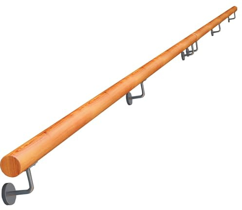 Kit di corrimano rotondo in legno, antiscivolo, per ringhiere per scale interne, per soffitti, giardini, terrazze e scale, 250 cm (2 x 125 cm)