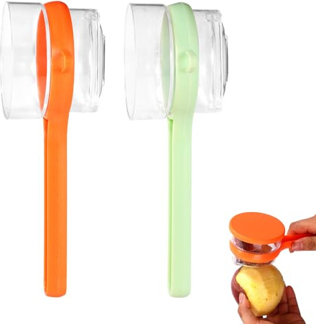 2pz Pelapatate con Contenitore, Pelapatate Multifunzione per Verdure con Contenitore e Manico Ergonomico per Agrumi Patate Carote Mele (Arancione, Verde)